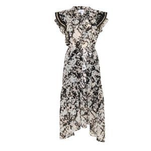 MISA Della Midi Dress Large Black Pink Fit & Flare